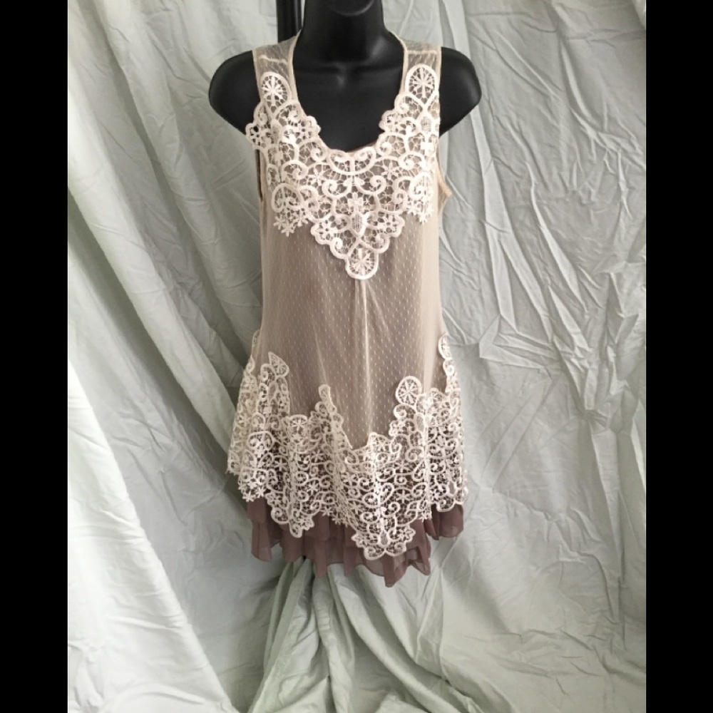 Sheer Lace Overlay Dress with Ruffled Slips